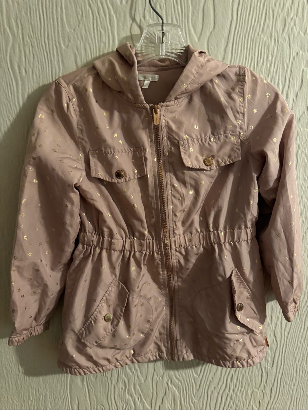 Tahari Girls Blush Pink Hooded Raincoat with Gold Foil Stars